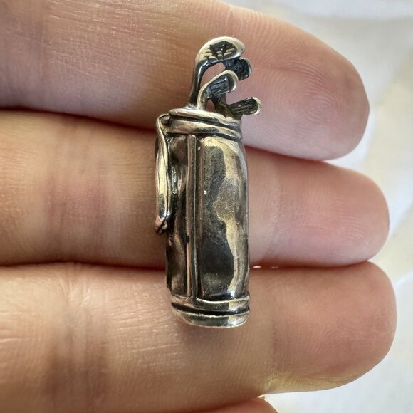 Solid Sterling Silver 925 Three Dimensional Golf Club Bag Brooch Size 1'' Length - Picture 2 of 11